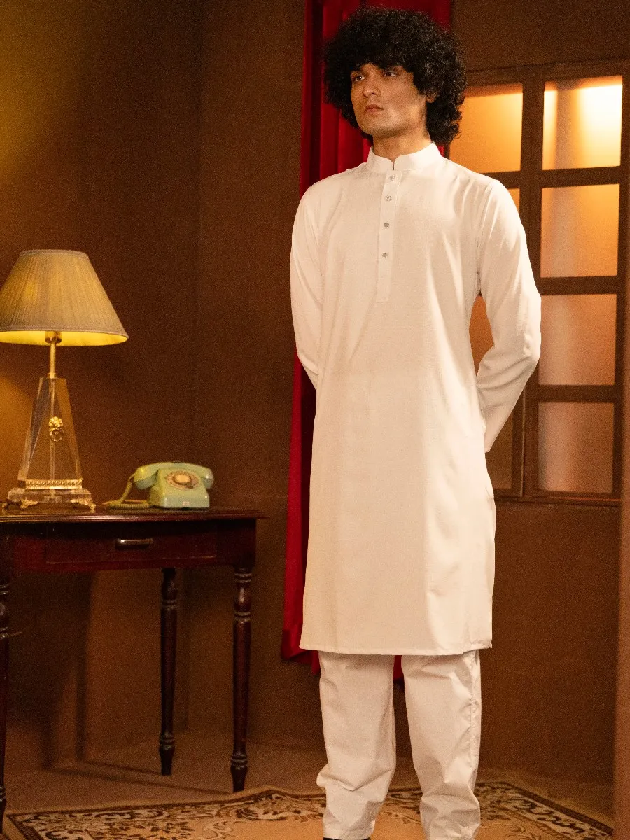 Pure White- Textured fabric Panjabi