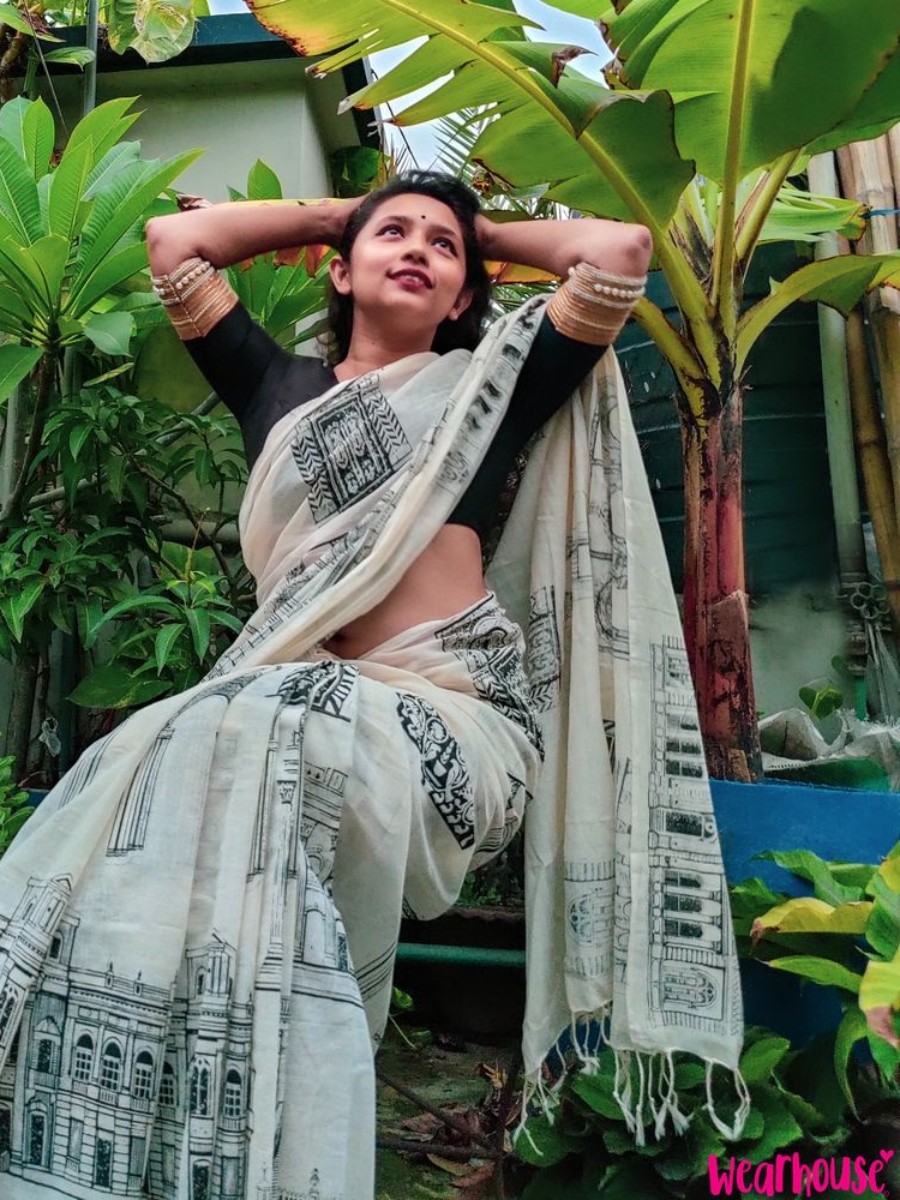 Rajbari Saree- Off White