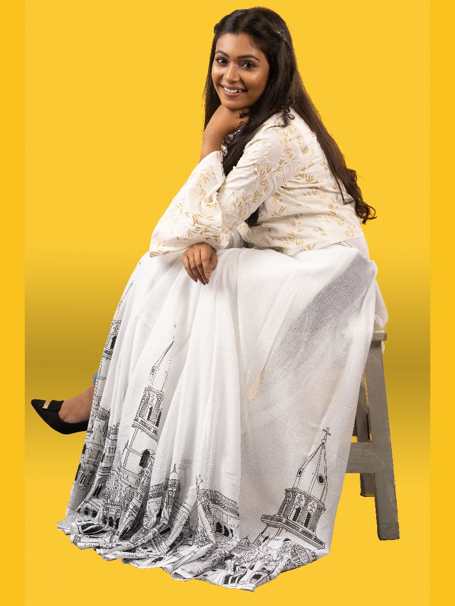 Monuments of Dhaka Saree-White